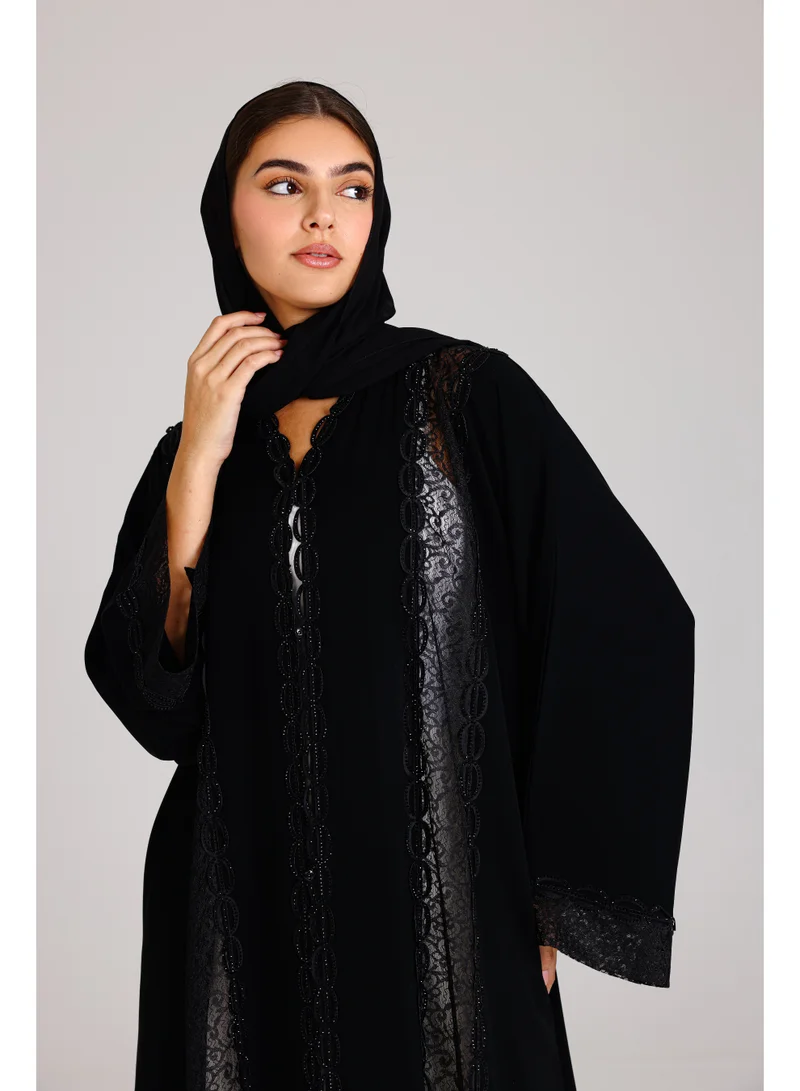 IKKXA Lace details Elegant Abaya ABY1032 Black